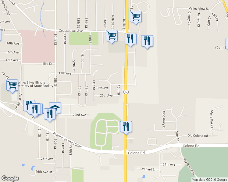 map of restaurants, bars, coffee shops, grocery stores, and more near 1429 20th Avenue in Silvis