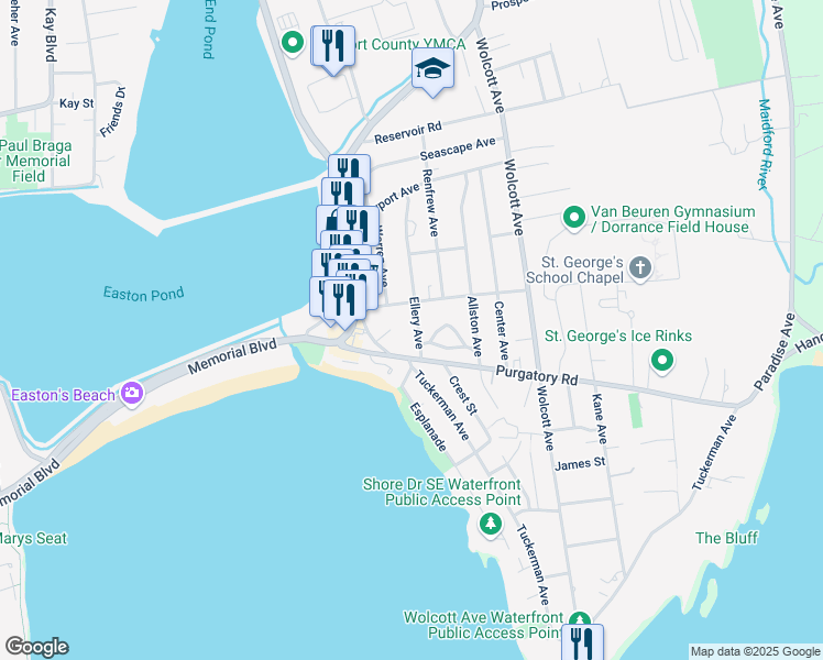 map of restaurants, bars, coffee shops, grocery stores, and more near 28 Ellery Avenue in Middletown
