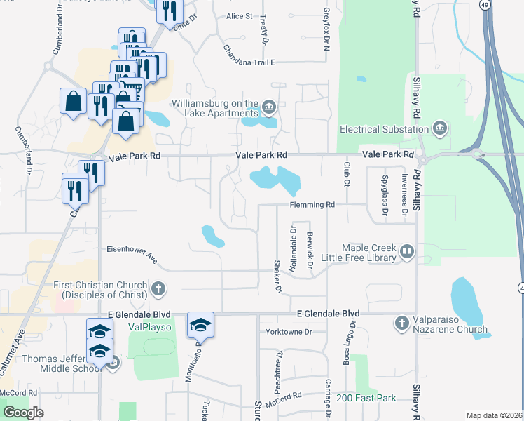 map of restaurants, bars, coffee shops, grocery stores, and more near 2101-2499 Shaker Dr in Valparaiso