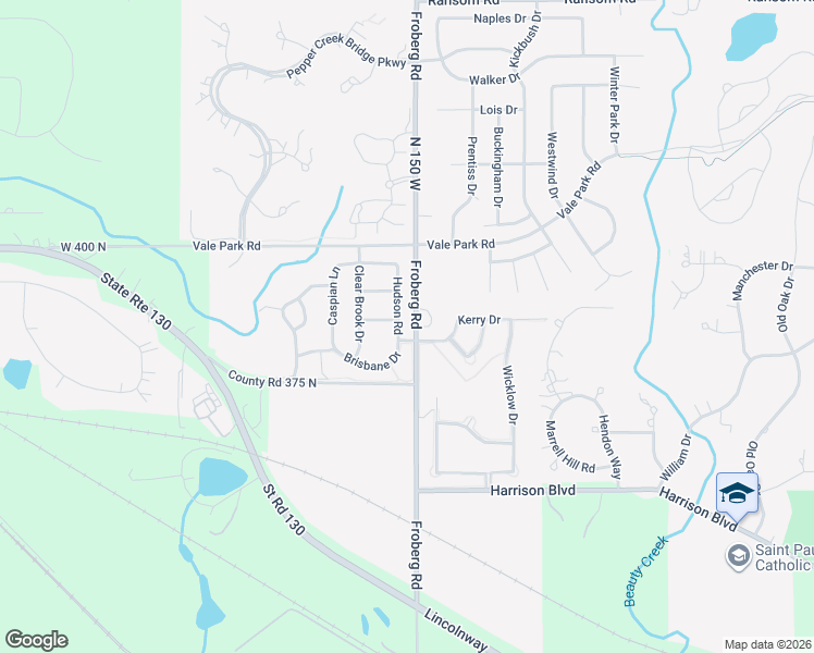 map of restaurants, bars, coffee shops, grocery stores, and more near 376-398 North 150 West in Valparaiso