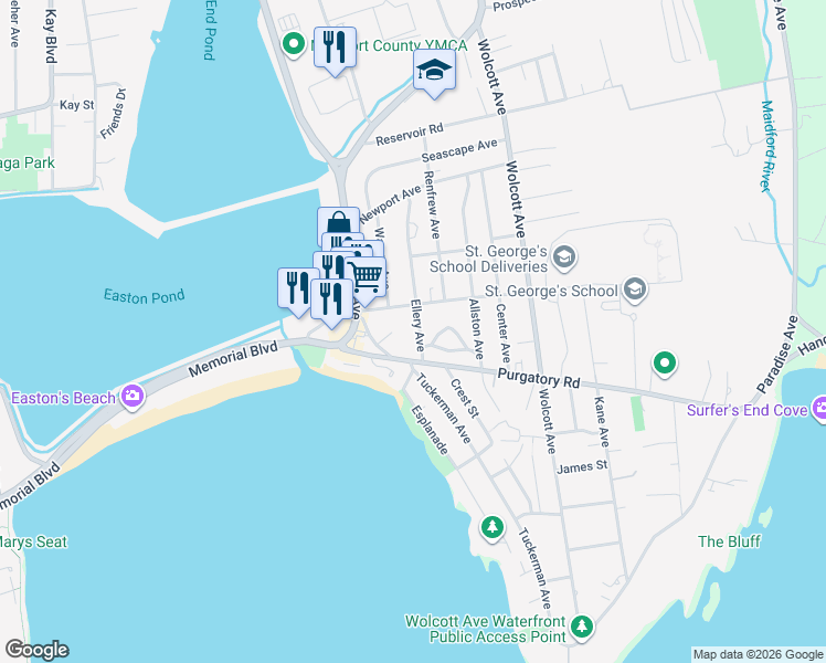 map of restaurants, bars, coffee shops, grocery stores, and more near 28 Ellery Avenue in Middletown