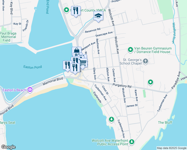 map of restaurants, bars, coffee shops, grocery stores, and more near 30 Ellery Avenue in Middletown