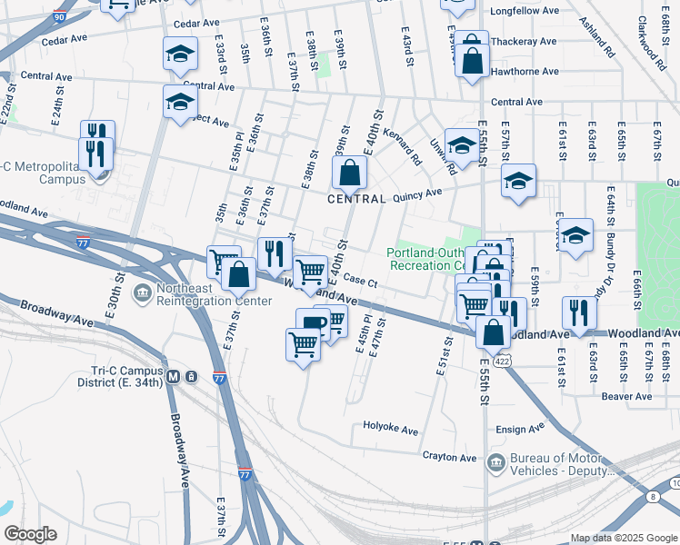 map of restaurants, bars, coffee shops, grocery stores, and more near 4035 Case Court in Cleveland