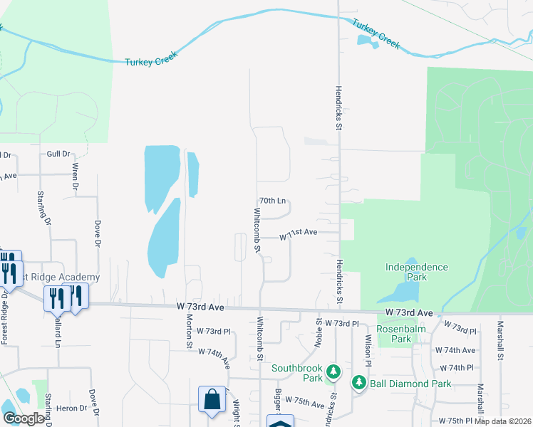 map of restaurants, bars, coffee shops, grocery stores, and more near 3778 W 70th Pl in Merrillville