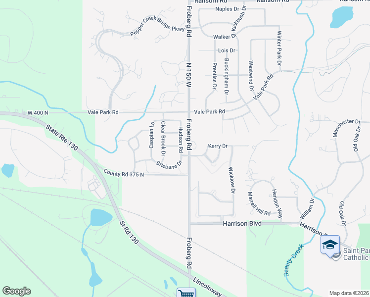 map of restaurants, bars, coffee shops, grocery stores, and more near 376-398 North 150 West in Valparaiso