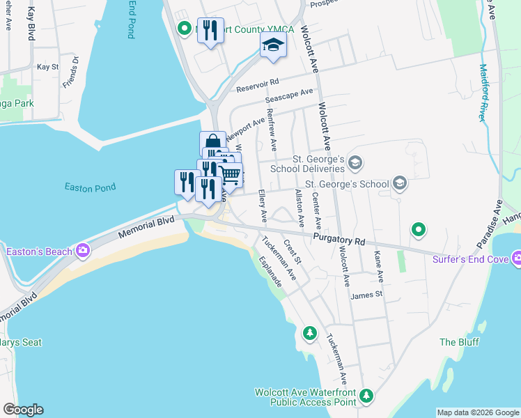 map of restaurants, bars, coffee shops, grocery stores, and more near 28 Ellery Avenue in Middletown