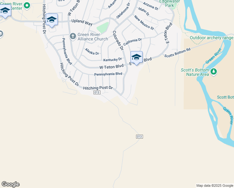 map of restaurants, bars, coffee shops, grocery stores, and more near 2830 Hitching Post Drive in Green River