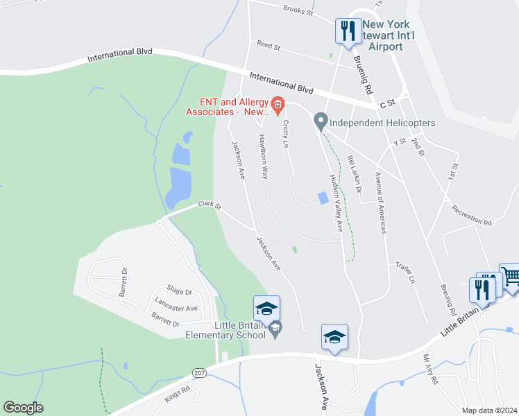 map of restaurants, bars, coffee shops, grocery stores, and more near 408 Balsam Drive in New Windsor