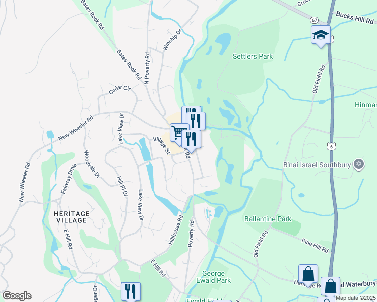 map of restaurants, bars, coffee shops, grocery stores, and more near 493 Heritage Road in Southbury