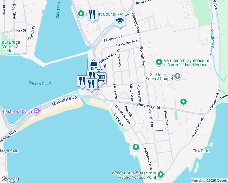 map of restaurants, bars, coffee shops, grocery stores, and more near 28 Ellery Avenue in Middletown