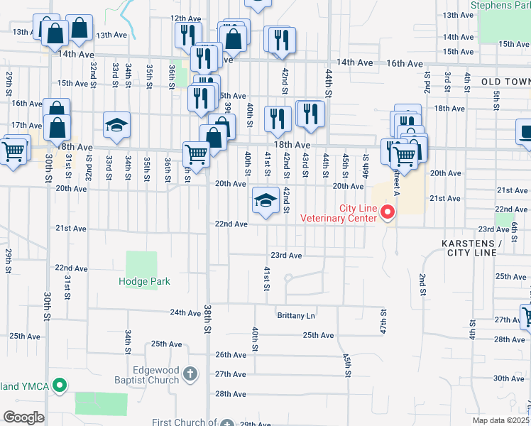 map of restaurants, bars, coffee shops, grocery stores, and more near 4101 22nd Avenue in Rock Island