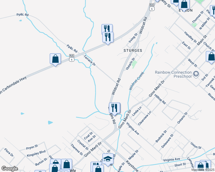 map of restaurants, bars, coffee shops, grocery stores, and more near 108 Terrace Drive in Scott