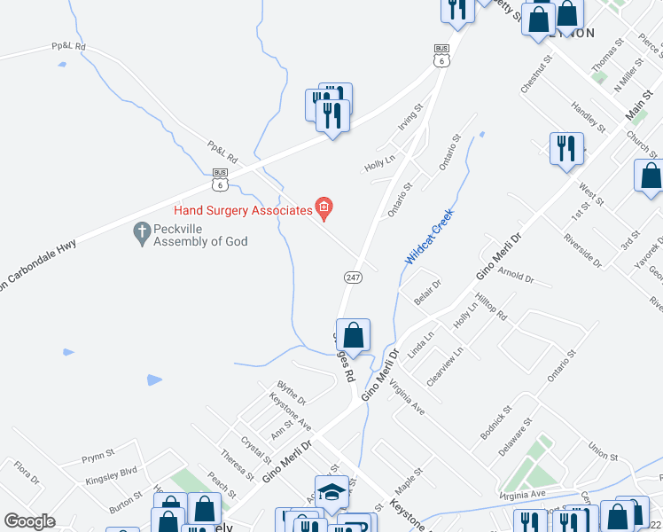 map of restaurants, bars, coffee shops, grocery stores, and more near 108 Terrace Drive in Scott