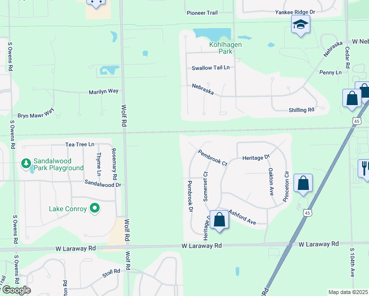 map of restaurants, bars, coffee shops, grocery stores, and more near 22064 Pembrook Drive in Frankfort