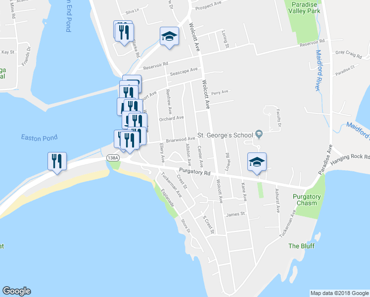 map of restaurants, bars, coffee shops, grocery stores, and more near 151 Allston Avenue in Middletown