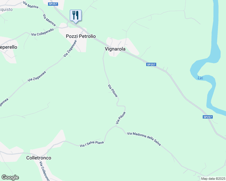 map of restaurants, bars, coffee shops, grocery stores, and more near 9 Via Pilone in Provincia di Frosinone