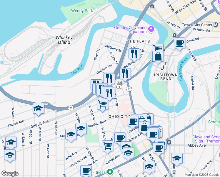 map of restaurants, bars, coffee shops, grocery stores, and more near 2814 U.S. 6 Alternate in Cleveland