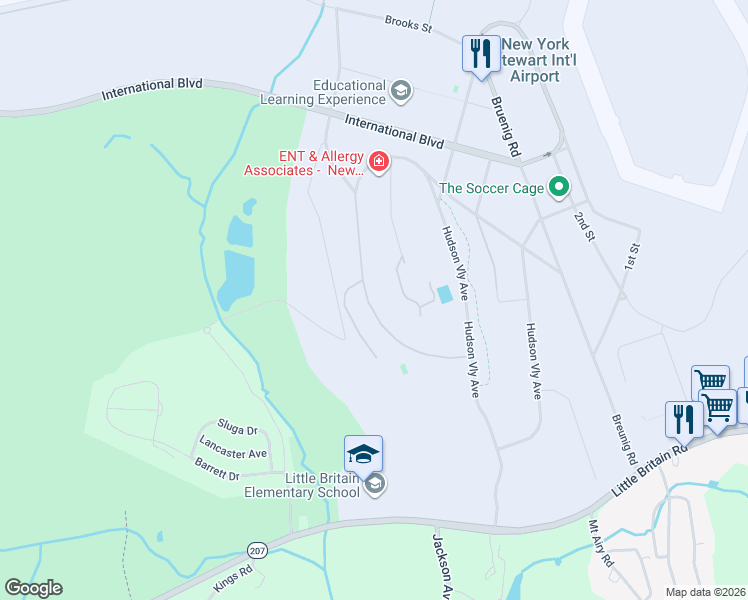 map of restaurants, bars, coffee shops, grocery stores, and more near 1604 Hawthorn Way in New Windsor
