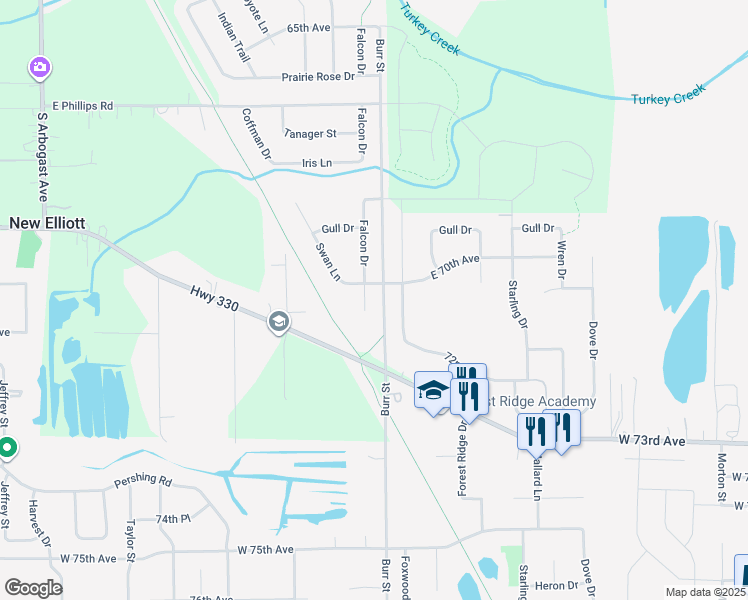 map of restaurants, bars, coffee shops, grocery stores, and more near 7015 Falcon Drive in Schererville