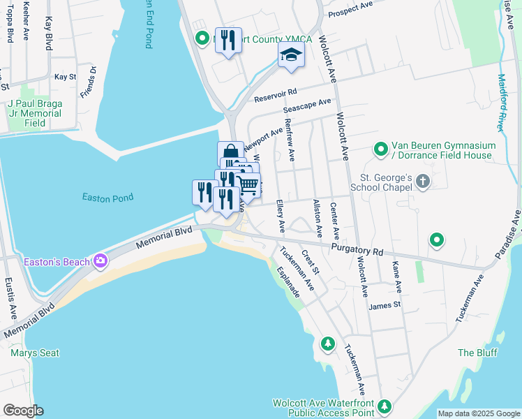 map of restaurants, bars, coffee shops, grocery stores, and more near 20 Crescent Road in Middletown