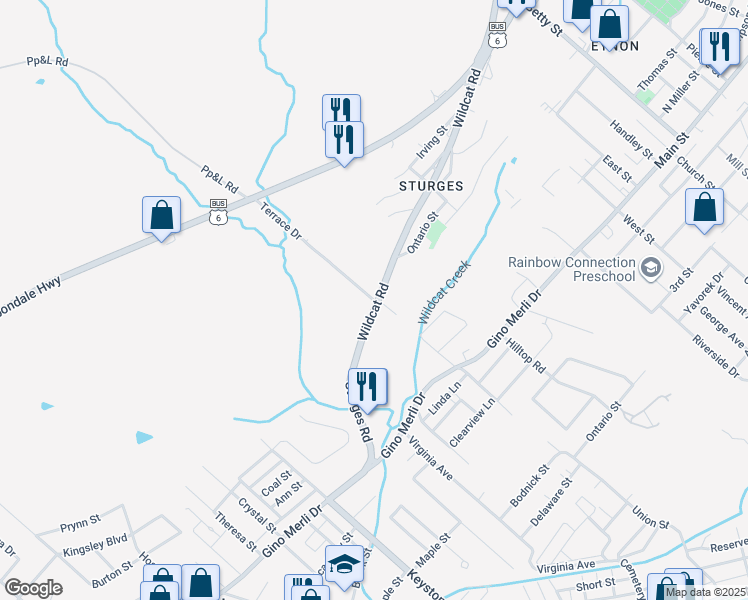 map of restaurants, bars, coffee shops, grocery stores, and more near Wildcat Rd in Blakely