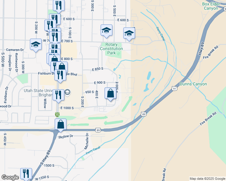 map of restaurants, bars, coffee shops, grocery stores, and more near 510 East 950 South in Brigham City