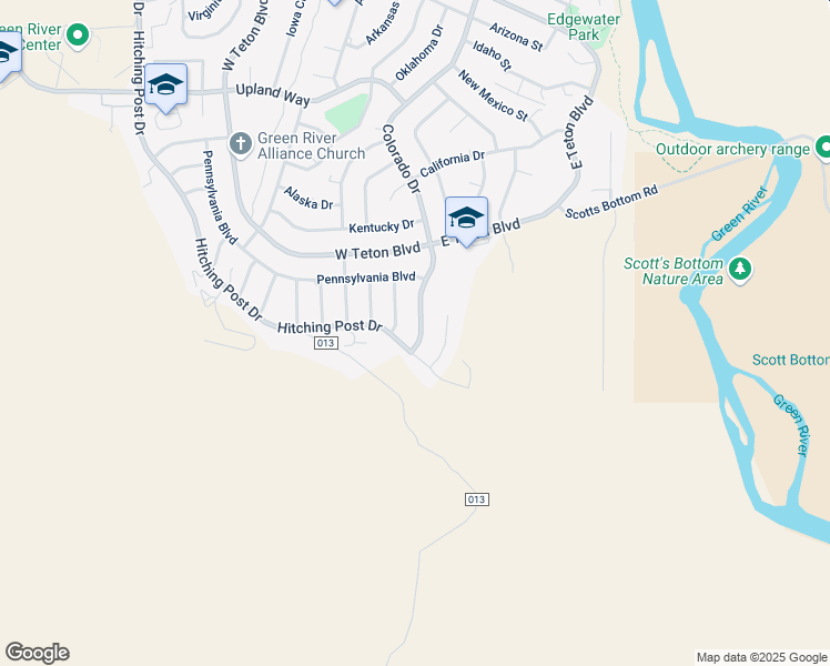 map of restaurants, bars, coffee shops, grocery stores, and more near 2830 Hitching Post Drive in Green River
