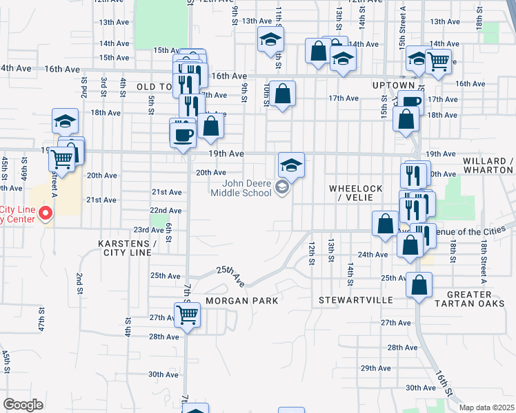 map of restaurants, bars, coffee shops, grocery stores, and more near 2035 11th Street in Moline