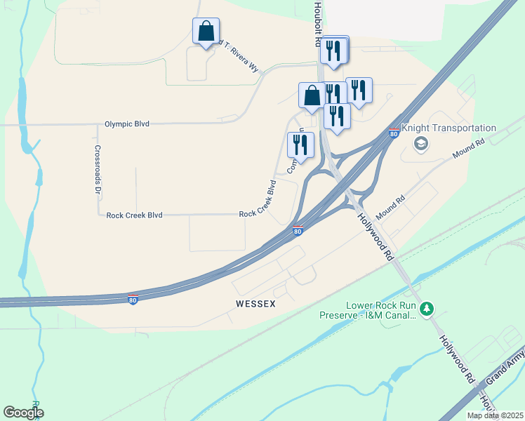 map of restaurants, bars, coffee shops, grocery stores, and more near 3800 Rock Creek Boulevard in Joliet