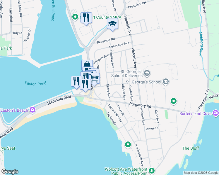 map of restaurants, bars, coffee shops, grocery stores, and more near 81 Ellery Avenue in Middletown
