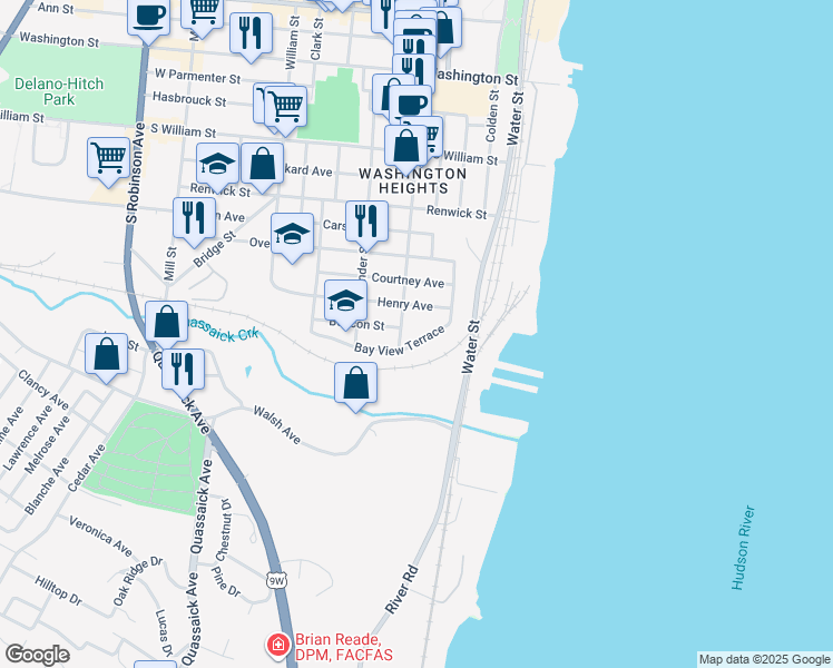 map of restaurants, bars, coffee shops, grocery stores, and more near 72 Liberty Street in Newburgh