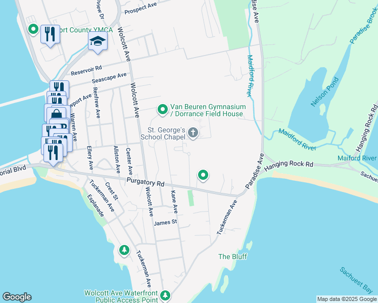 map of restaurants, bars, coffee shops, grocery stores, and more near 372 Purgatory Road in Middletown