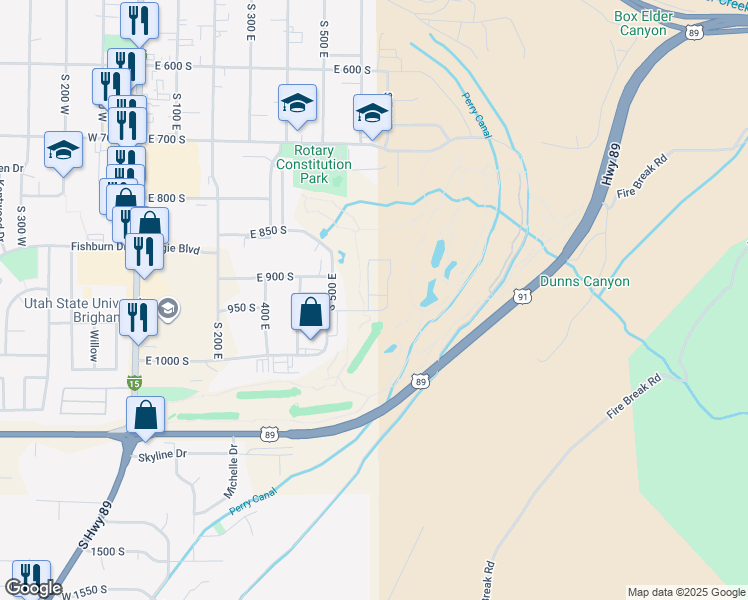 map of restaurants, bars, coffee shops, grocery stores, and more near 48 South 637 East in Brigham City