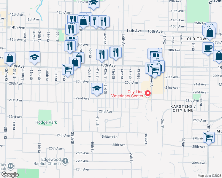 map of restaurants, bars, coffee shops, grocery stores, and more near 2001 43rd St in Rock Island