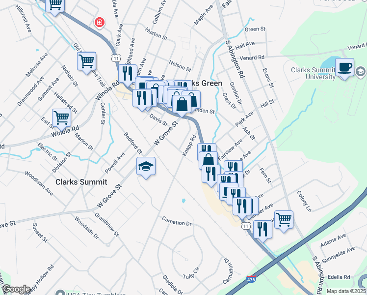 map of restaurants, bars, coffee shops, grocery stores, and more near 203-205 Knapp Rd in Clarks Summit