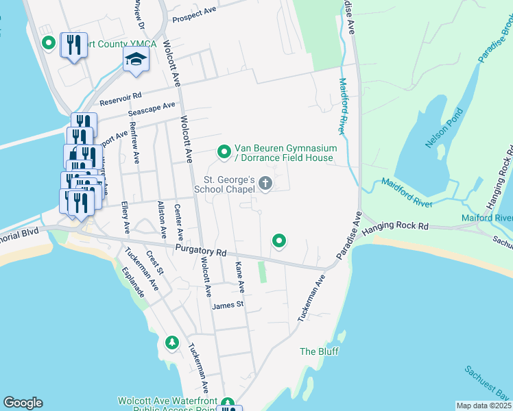 map of restaurants, bars, coffee shops, grocery stores, and more near 372 Purgatory Road in Middletown