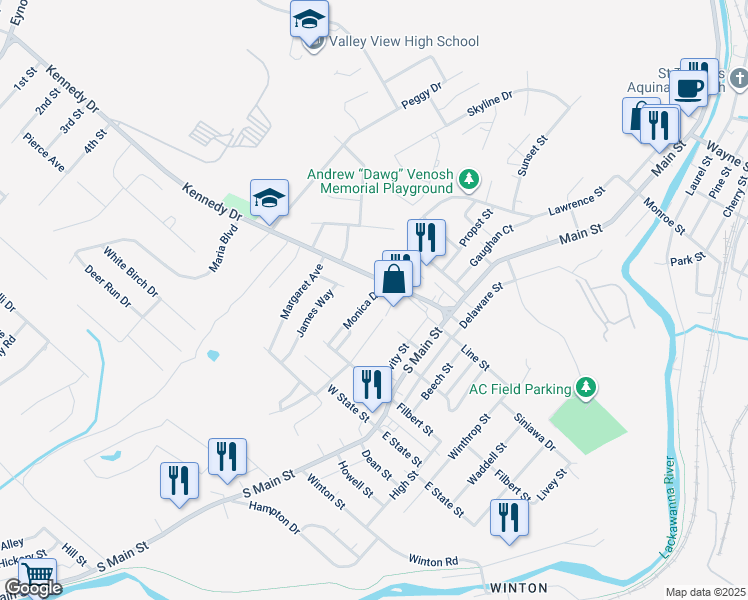 map of restaurants, bars, coffee shops, grocery stores, and more near 200 Kennedy Drive in Archbald