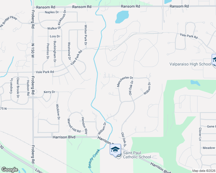 map of restaurants, bars, coffee shops, grocery stores, and more near 2501-2599 Ashbourne Ct in Valparaiso