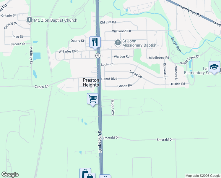 map of restaurants, bars, coffee shops, grocery stores, and more near 11 Edison Road in Joliet