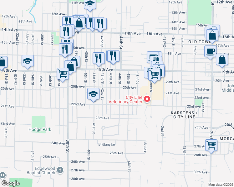 map of restaurants, bars, coffee shops, grocery stores, and more near 2001 43rd St in Rock Island