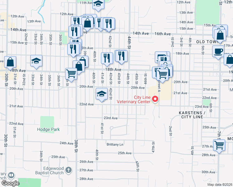 map of restaurants, bars, coffee shops, grocery stores, and more near 2001 43rd St in Rock Island