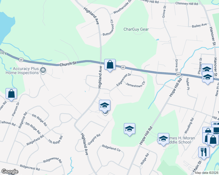 map of restaurants, bars, coffee shops, grocery stores, and more near 31 Edgewood Drive in Wallingford