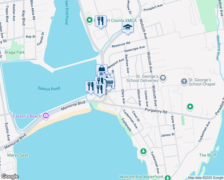 map of restaurants, bars, coffee shops, grocery stores, and more near 16 Briarwood Avenue in Middletown