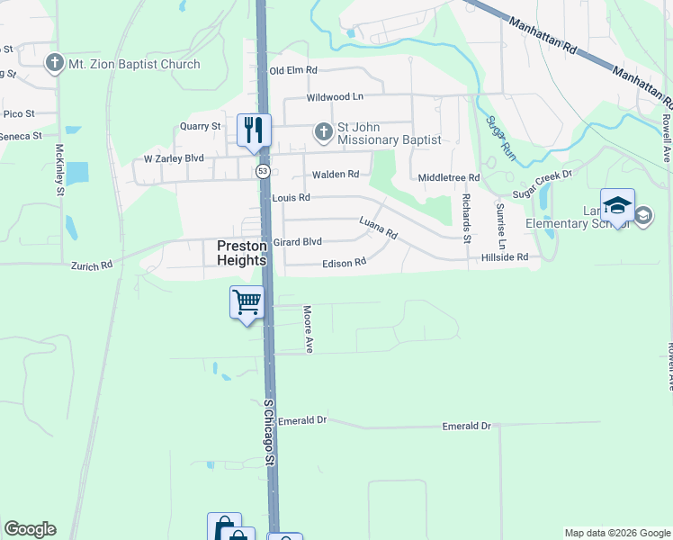 map of restaurants, bars, coffee shops, grocery stores, and more near 113 Edison Road in Joliet
