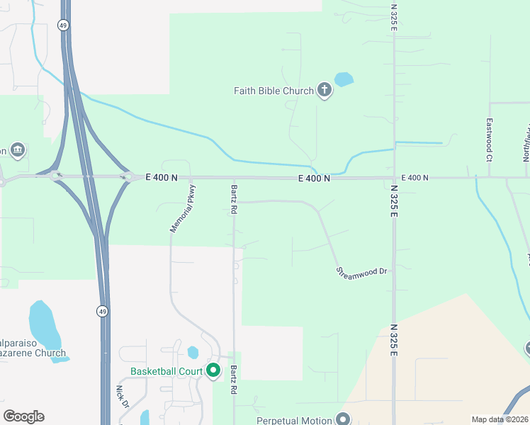 map of restaurants, bars, coffee shops, grocery stores, and more near 282 Streamwood Drive in Valparaiso