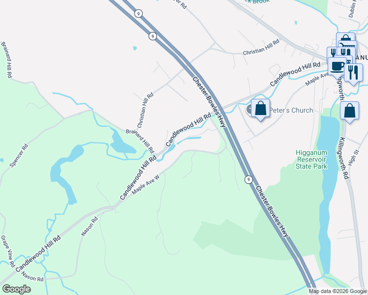map of restaurants, bars, coffee shops, grocery stores, and more near 42 Maple Avenue West in Haddam