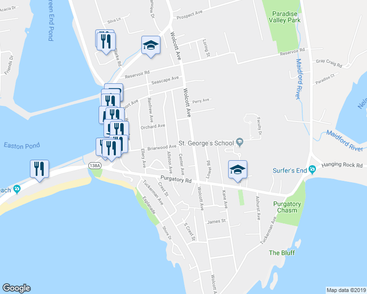 map of restaurants, bars, coffee shops, grocery stores, and more near 157 Briarwood Avenue in Middletown