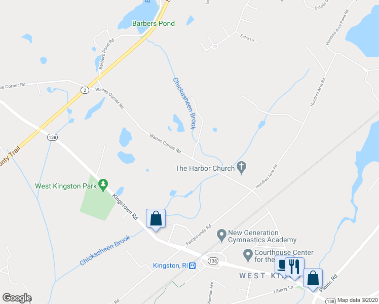 map of restaurants, bars, coffee shops, grocery stores, and more near 393 Waites Corner Road in South Kingstown
