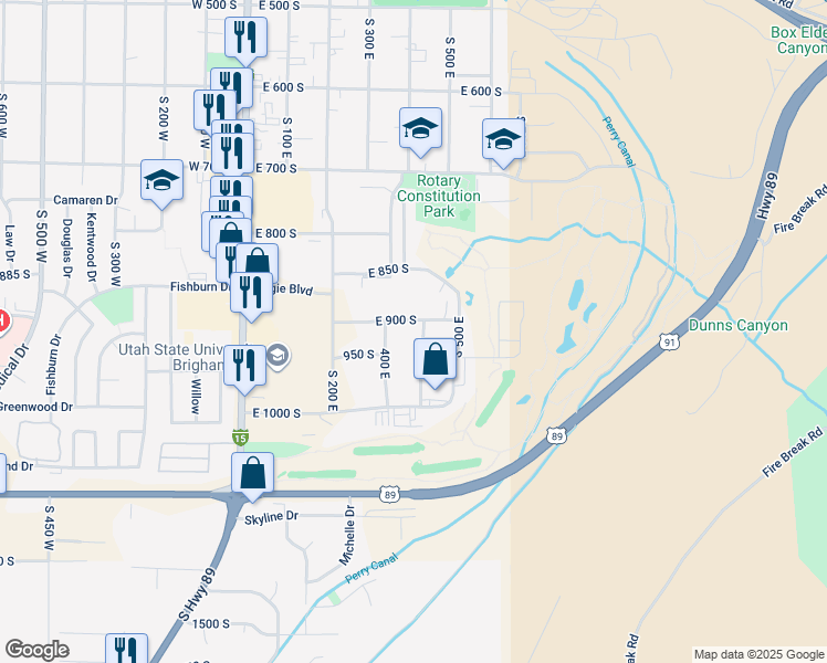 map of restaurants, bars, coffee shops, grocery stores, and more near 436 East 900 South in Brigham City