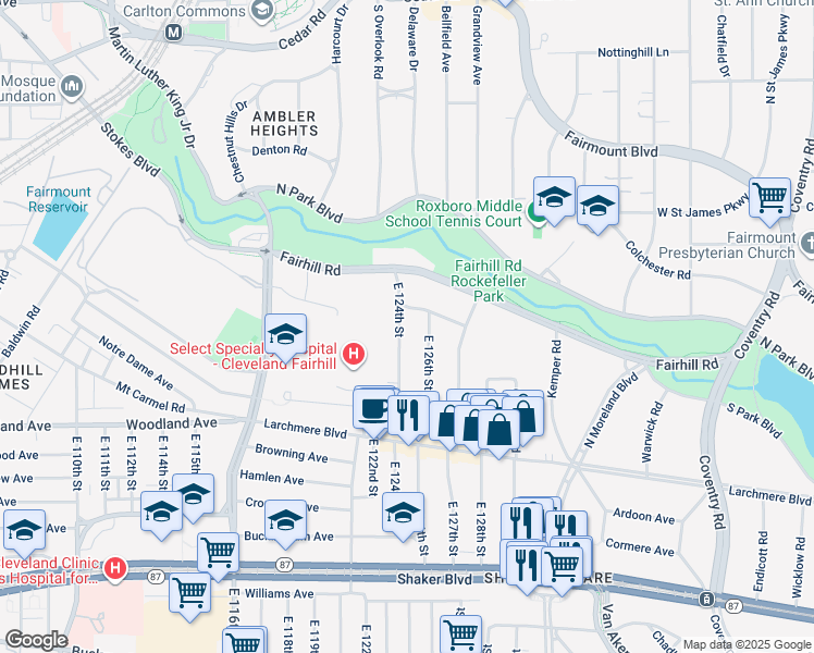 map of restaurants, bars, coffee shops, grocery stores, and more near 12510 Britton Drive in Cleveland